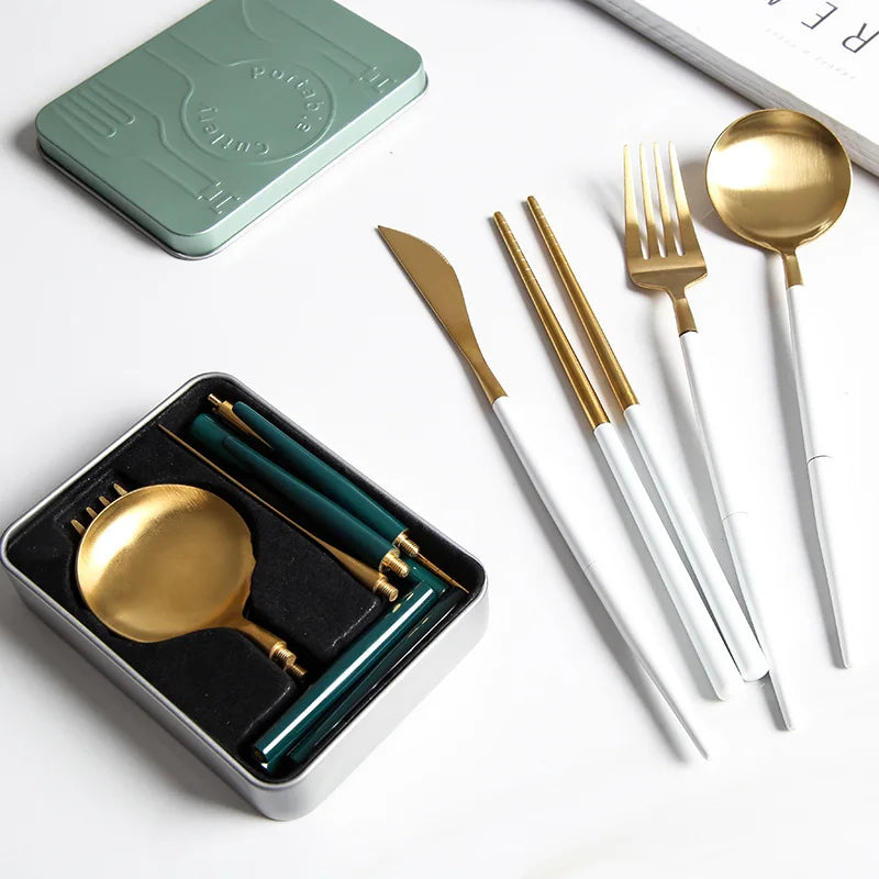Detachable Travel Utensils Stainless Steel Foldable Flatware Cutlery Sets for Picnic