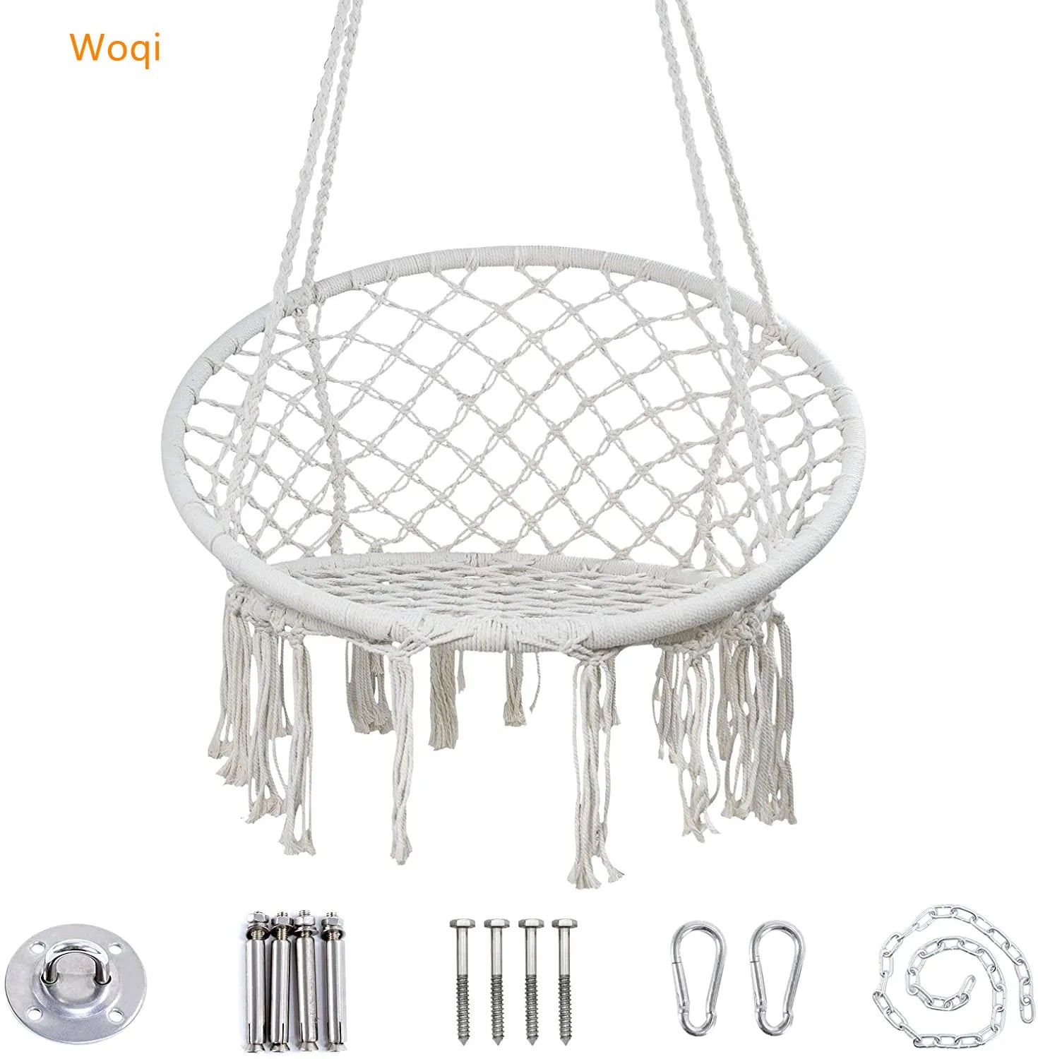 WOQI Supplier LOW MOQ Hammock Chair Hanging Knitted Mesh Cotton Rope Macrame Swing with Hanging Kit and Chain