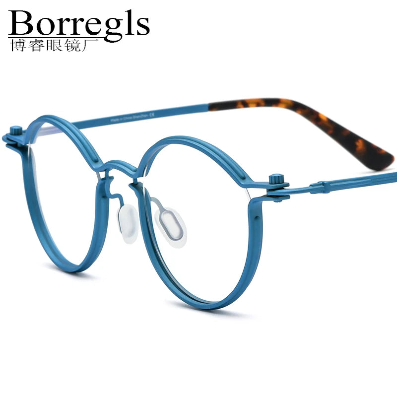 Borregls Pure Titanium Glasses Frame Men New Designer Retro Vintage Round Optical Eyeglasses Women Lightweight Eyewear 185696