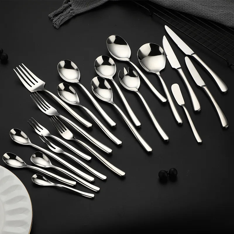 High Quality 304 Stainless Steel Moonlight Silverware Cutlery Set Restaurant Knife Fork Spoon Cutlery Set