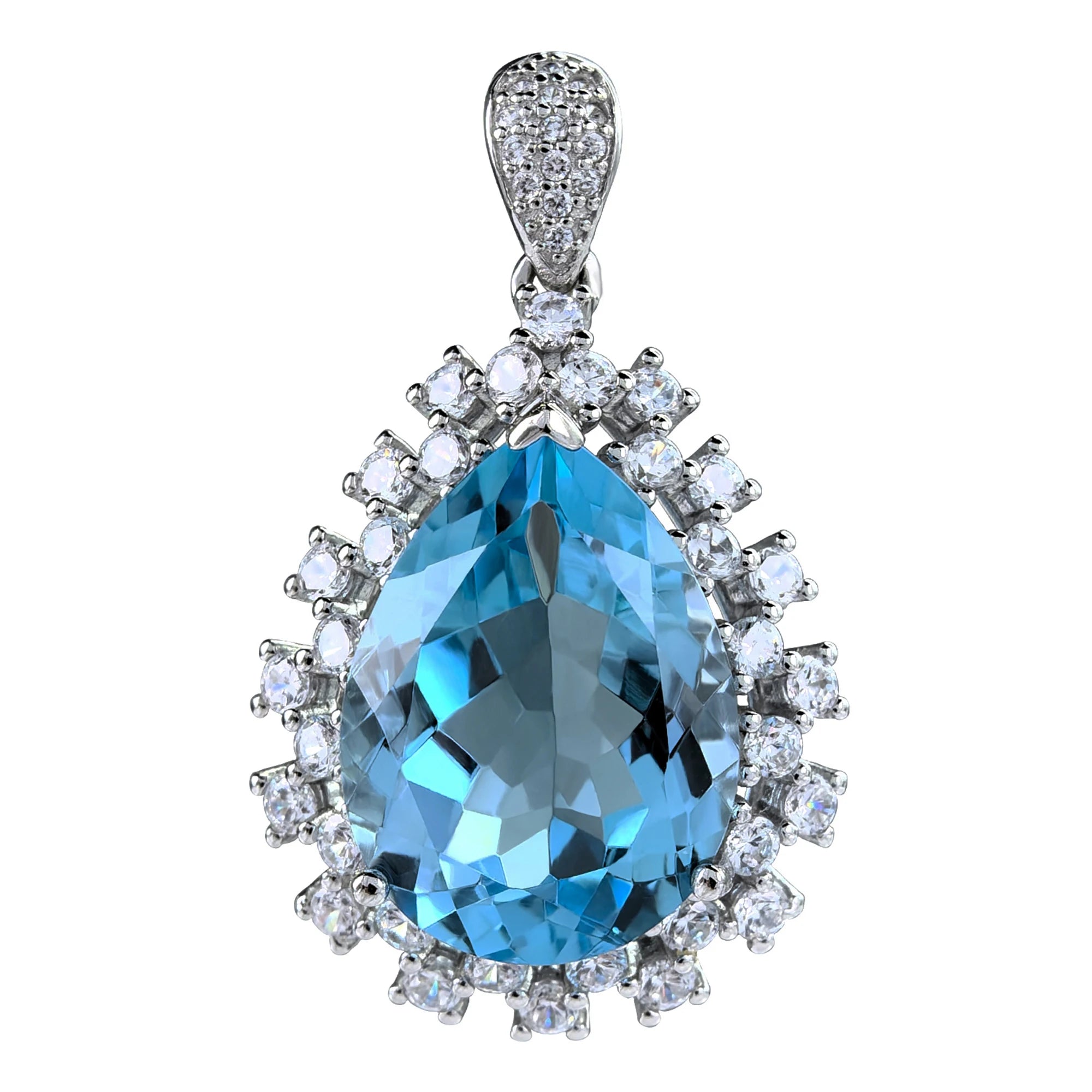 925 Sterling Silver Natural Sky Blue Topaz Pendant for Women Unique Rhodium Plated Anniversary Gift Type Charm Pendants
