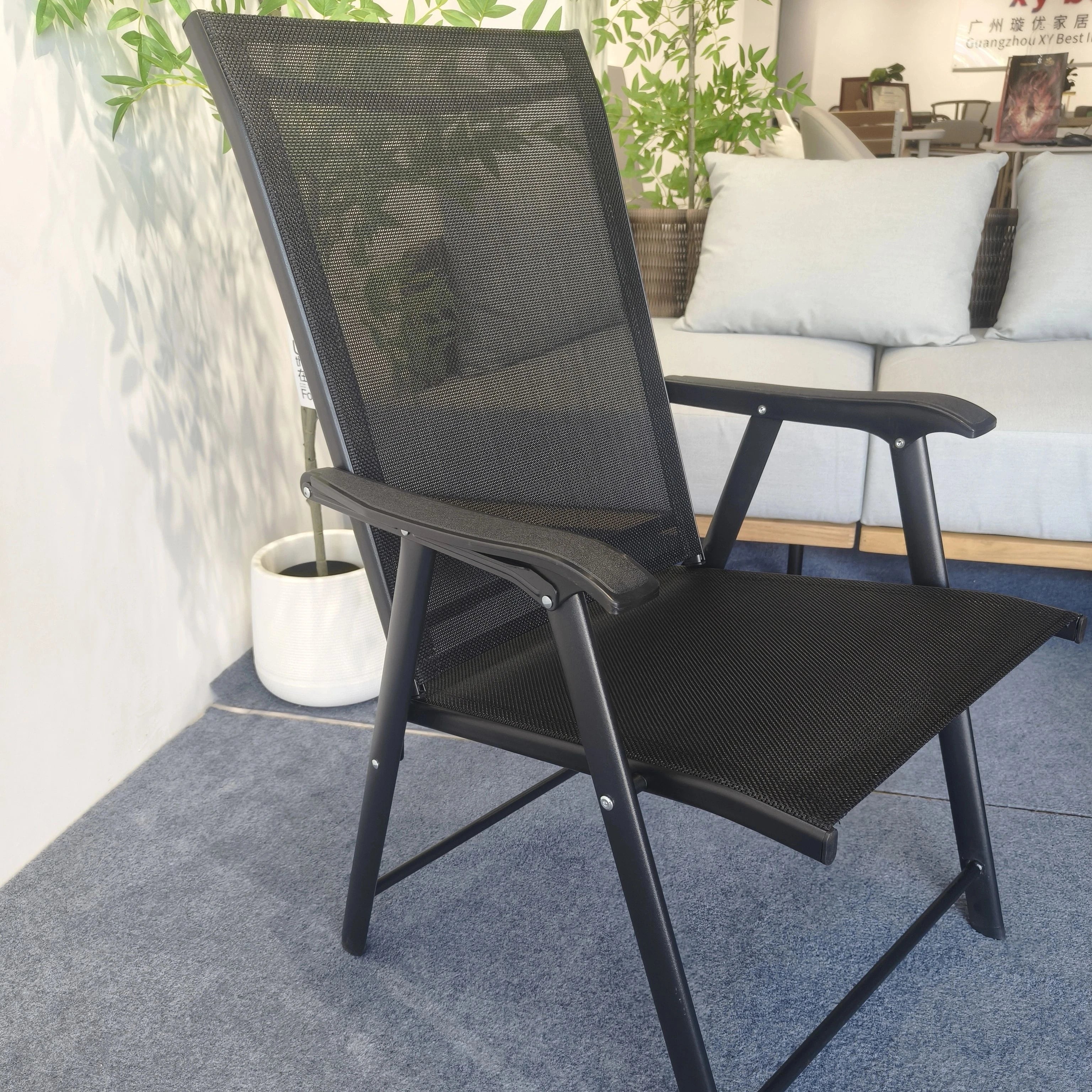 Luxury Foldable Steel Portable Furniture Set for Small Spaces-Modern Outdoor Dining Chairs and Coffee Table Set for Pool and Bar