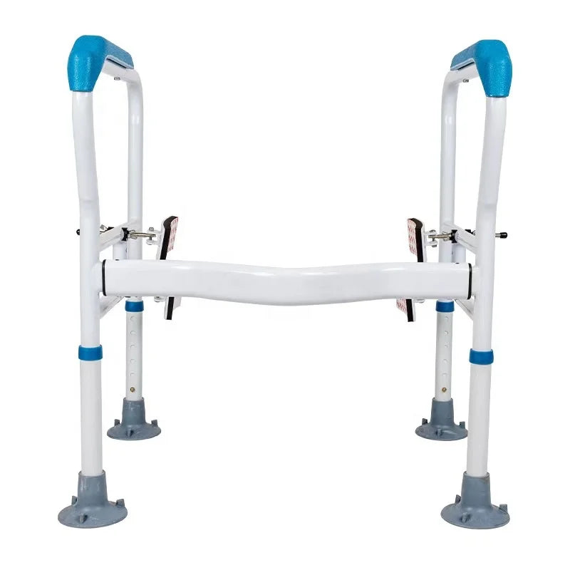 MSMT Contemporary Adjustable Height Steel White Bathroom Toilet Safety Rails Commode Frame Elderly Disabled 300lbs Capacity ISO