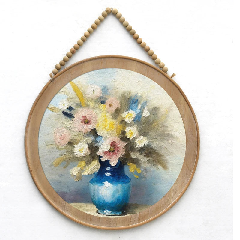 Vintage Blue Floral Botanical Wall Art Retro Mid Century Modern Design Neutral Paper Frame Artwork Prints for Home Decor