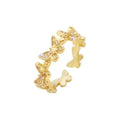 New Hot Sale Elegant Shiny Rose Gold Silver Adjustable  Micro Insert Cubic Zirconia Butterfly Ring for Women