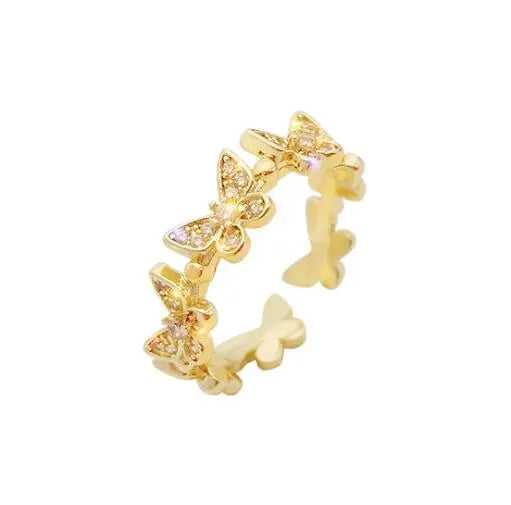 New Hot Sale Elegant Shiny Rose Gold Silver Adjustable  Micro Insert Cubic Zirconia Butterfly Ring for Women