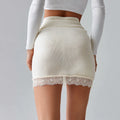 High Waist  Ribbed Woolen Midi Skirt for Women Solid Pencil Style with Lace Trim Formal Knit Sweater Skirt