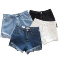 New Women Summer Fashion Tassel  Denim Shorts Washed Distressed Jeans Hot Ripped Shorts Casual Korean Zipper Fly Solid Fashion