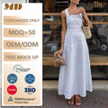 Custom OEM/ODM Clothing Factory Minimalist Elegant High-Waisted Loose-Fit Linen Dress Backless Sleeveless One-stop for Women