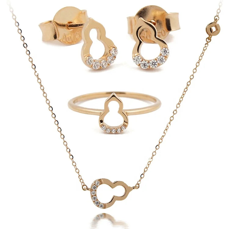 Real 18K Solid Gold Pure Gold Set Jewelry Wholesale  Au750 Gold Necklace Ring Earring Jewelry