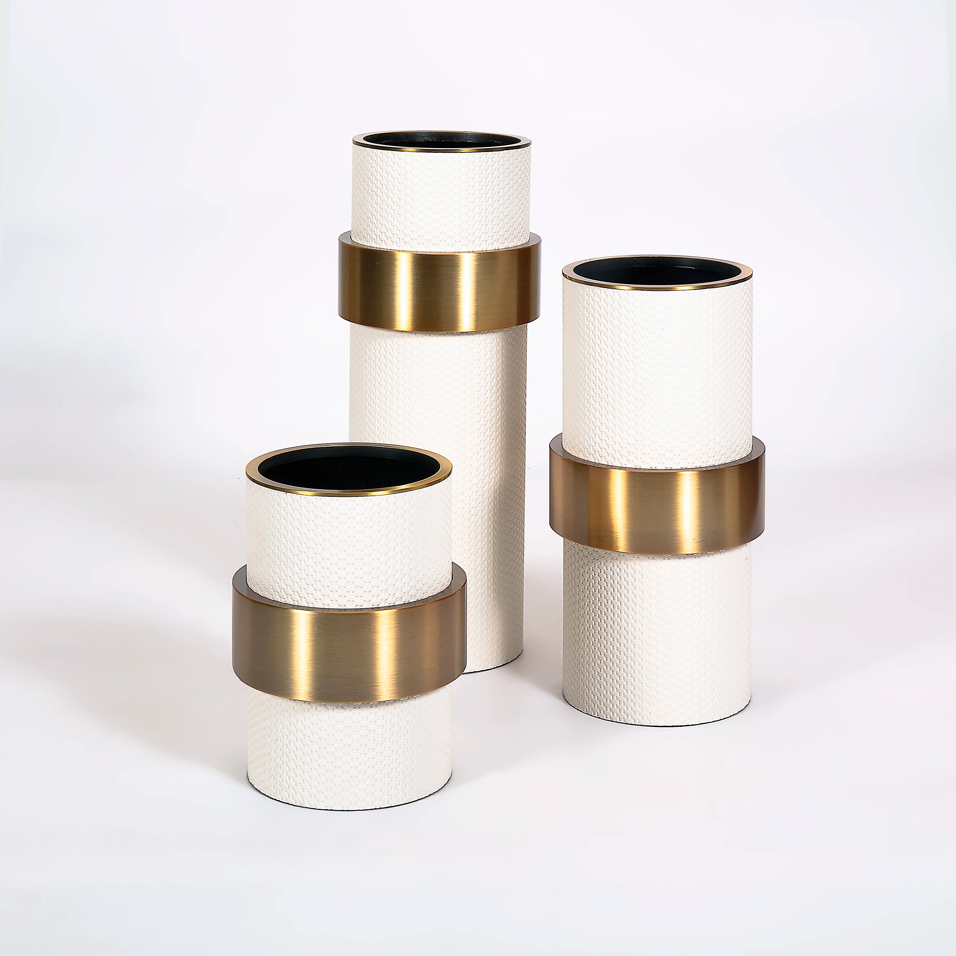 Creative Home Luxury Stainless Steel Vase with Leather Accents Flower Decorative Accessory