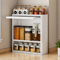 Sliding Door Modern Kitchen Spice Cupboard Rack Countertop 4 Tier Seasoning Jars Organizer Boxs Holder Storage Bottles Shelf