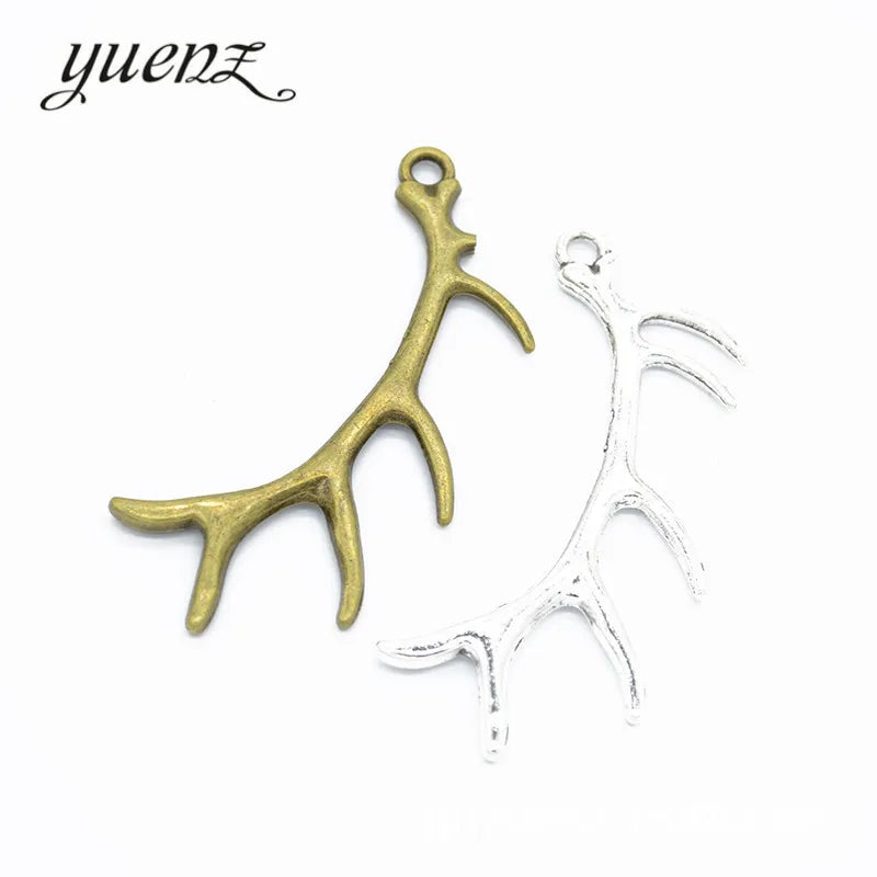 YuenZ 2 Colors Antique Antlers Charm Metal Pendants for Necklace Jewelry Making 67*30mm D9227