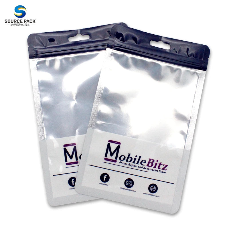 Custom Matte Printed One Side Transparent Clear Window Plastic Mylar Bag for Phone Case Accessories Earphone Cable Packaging Bag