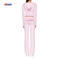 Custom logo Loungewear Women Sets Knitted Cotton Two Piece Long Sleeve Cropped Hoodie and Pants Set for Ladies