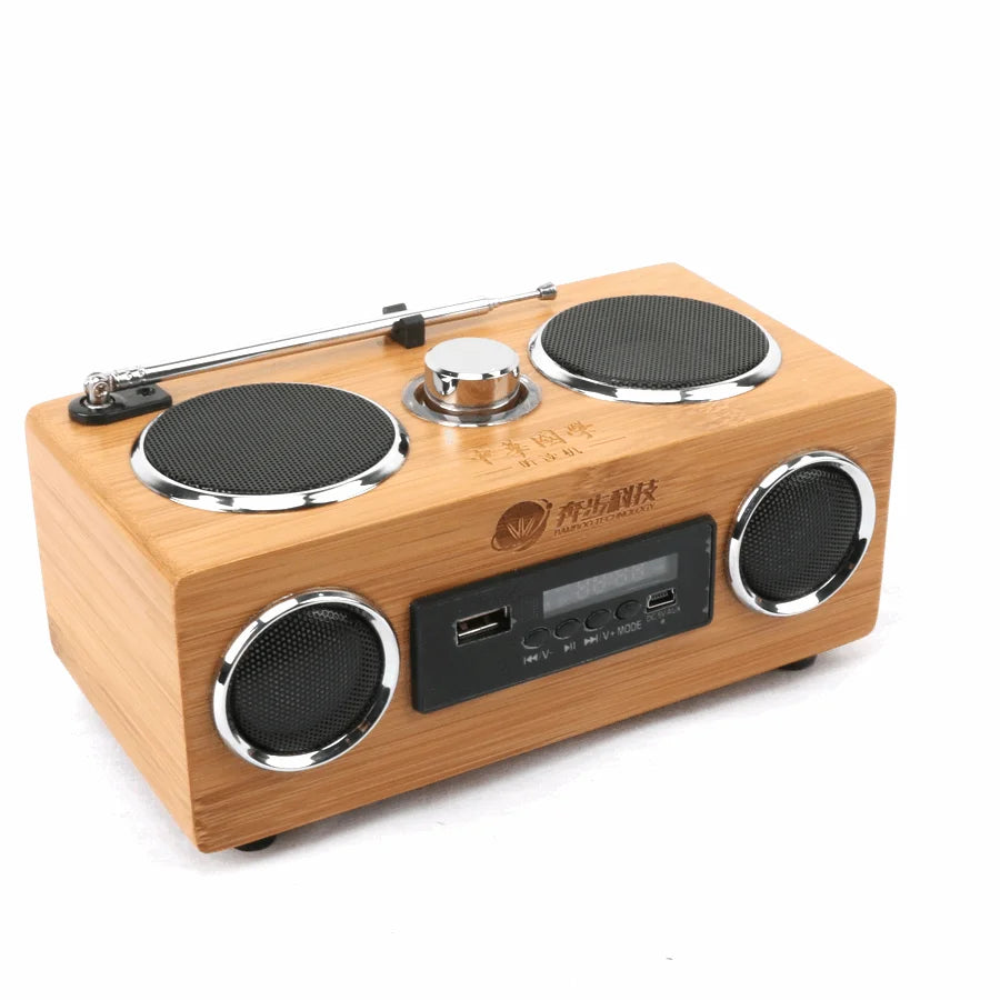 Mini Wood Bamboo Speaker Rechargeable Bluetooth BT Portable Wireless Blue Tooth Speaker Loudspeaker Sound Box with FM Radio Gift