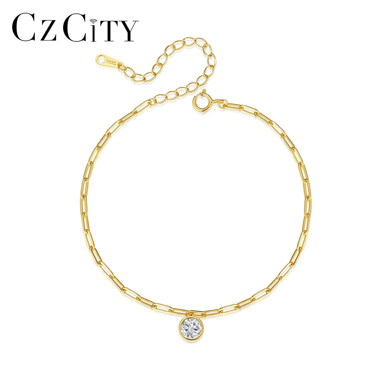CZCITY Bracelet Gold Silver Chain Jewelry Girl Plated Designer Link Fine 925 Fashion Letter Charm Bangle