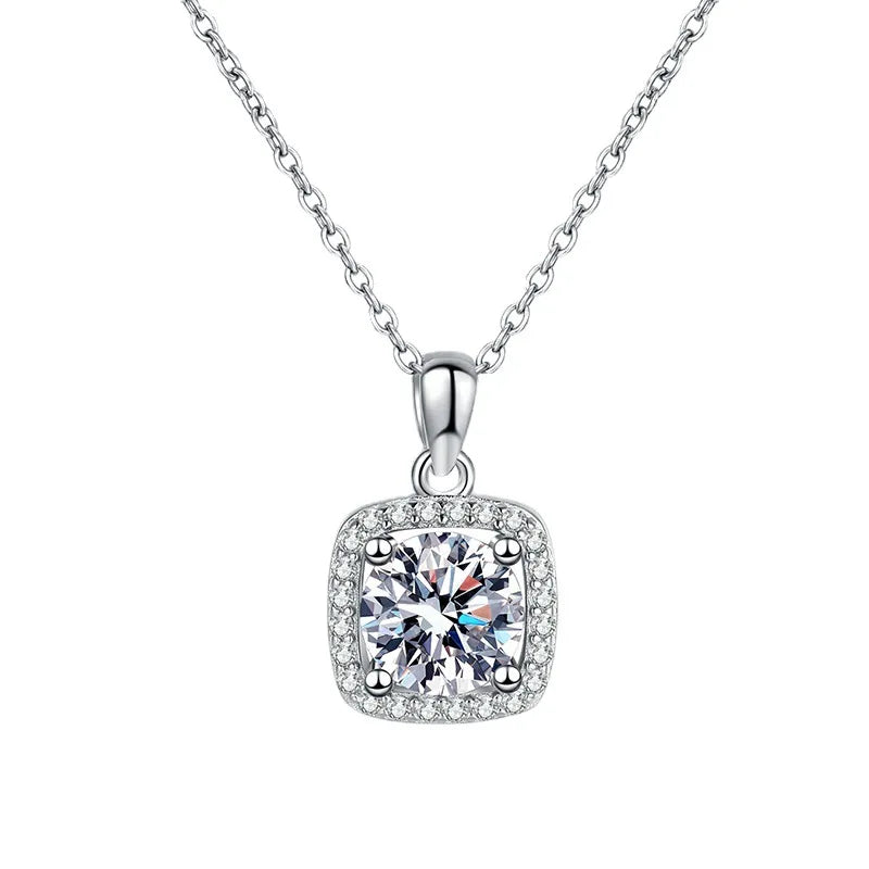 S925 Sterling Silver Simple Pendant Necklace With Moissanite Classic Style Engagement Gift Silver Plated 925 Silver