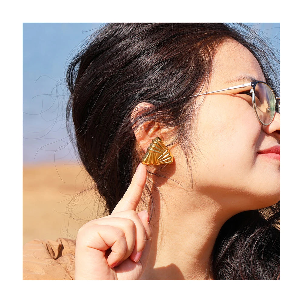 Jewelry Geometric Triangle Thread Texture Stainless Steel Earrings Studs Stainless Steel With 18K Real Gold Plating Accessories