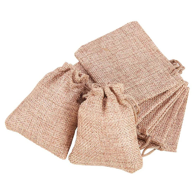 Custom Printed LOGO Reuse Burlap Linen Wedding Candy Bags Jute Jewelry Gift Snacks Pouches
