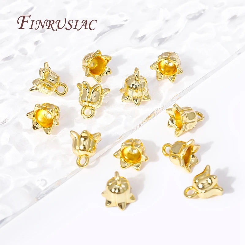 18K Gold Plated Brass Metal Bell Orchid Charm Pendant for Necklace Bracelet Making DIY Accessories Handmade Jewelry Material