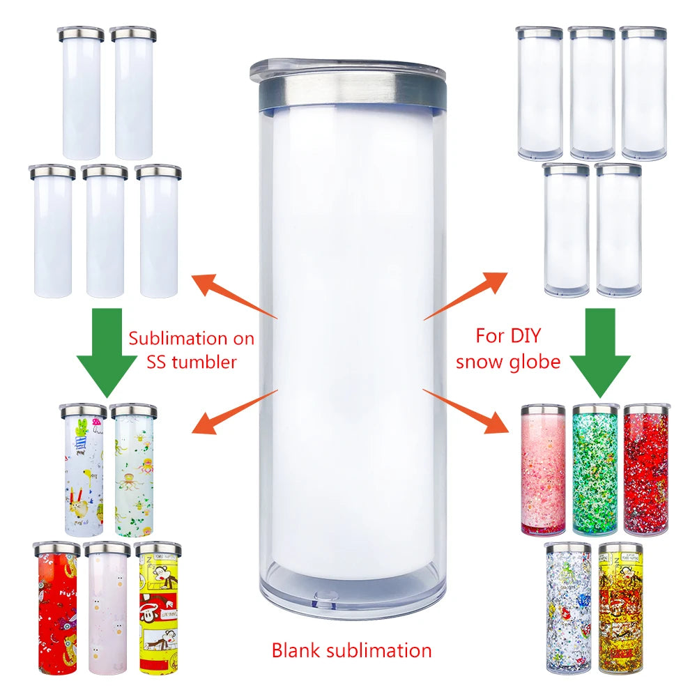 DIY Crafts US Warehouse 20oz White Sublimation Snow Globe Skinny Tumbler DIY Glitter Snow Globe Stainless Steel Straight Storyboard