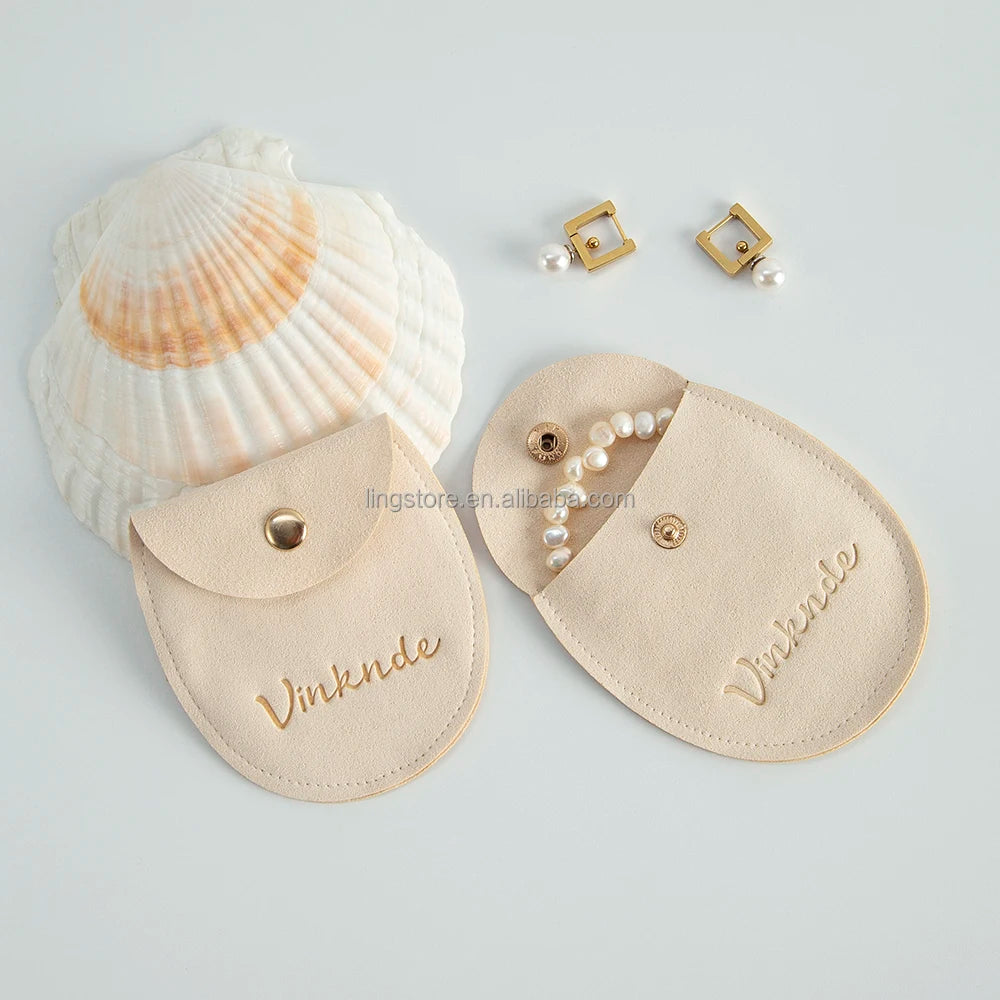 Luxurious Suede Microfiber Small Jewelry Container Printed Logo Soft Pouch with Button Crystal Microfiber Jewelry Package Pouch