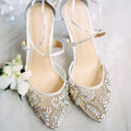Elegant White Women's High Heel Wedding Sandals Custom Logo Simple Style Bride Shoes Rubber Point Toe Leather Outdoor Heeled