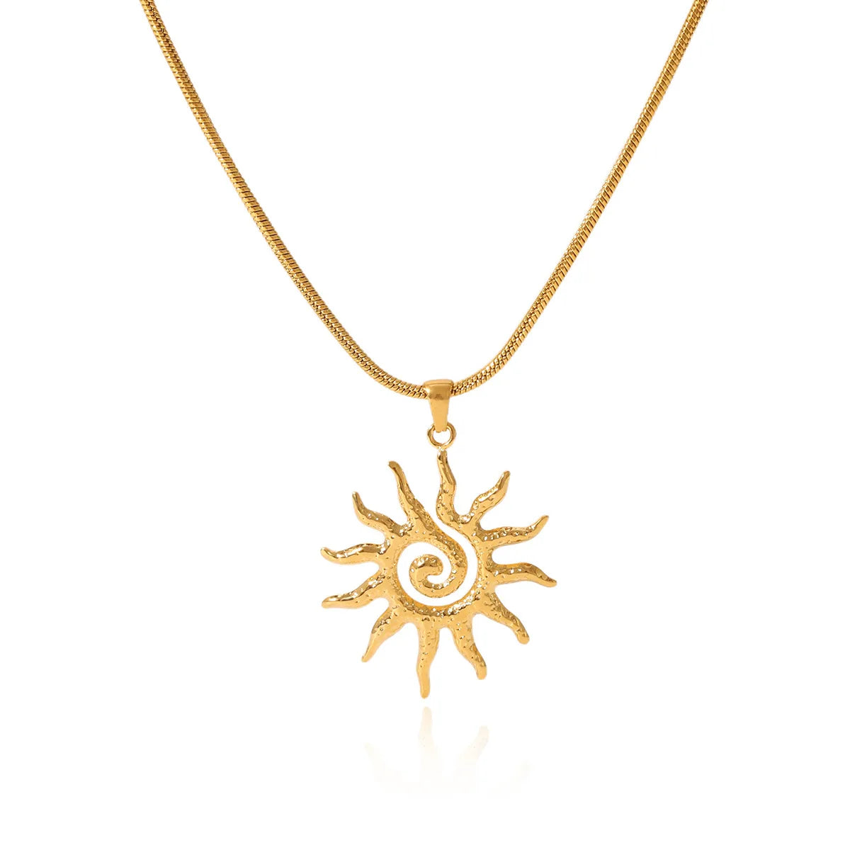 New Arrival Simple Design 18k Gold Stainless Steel Spiral Sun Pendant Necklace Round Snake Chain Jewelry for Men  Women No Fade