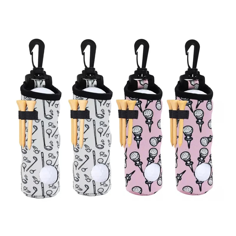 Golf Ball and Tee Holder Neoprene Pouch with Hook Portable Waterproof for 3 Balls and 3 Tees