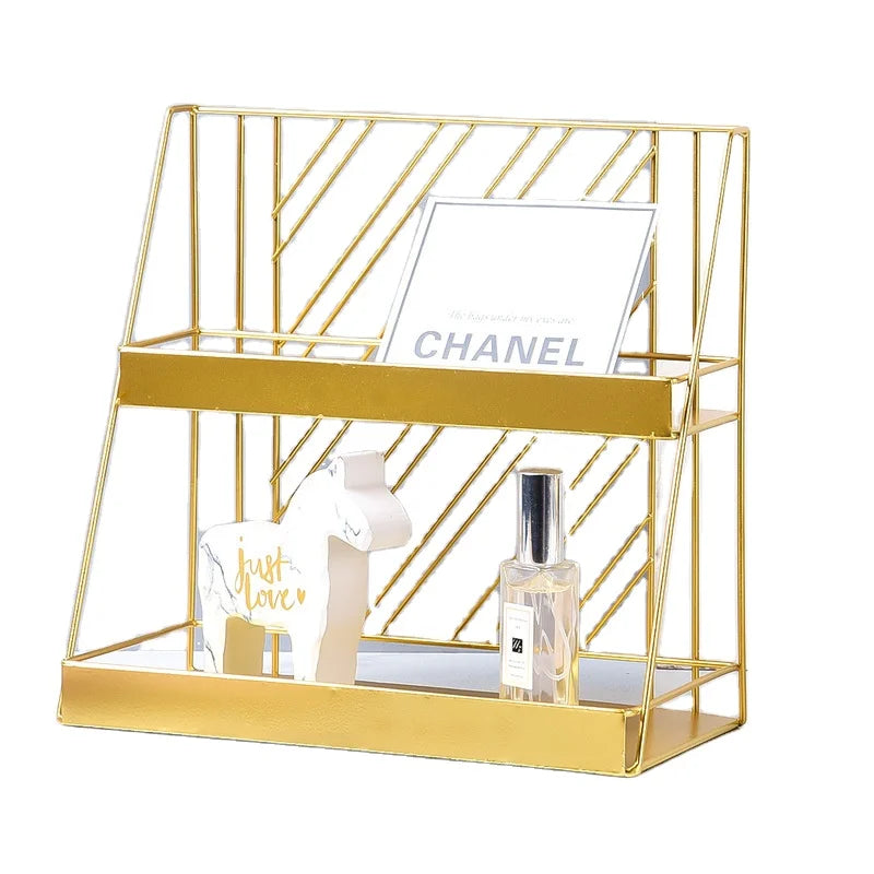 Simple Double Layer Cosmetics Storage Rack Iron Table Top Shelf Can Be Hung on the Wall Without Perforating the Dormitory