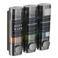 Large Capacity Dark Gray 3-Chamber Wall-Mounted Shampoo Conditioner Dispenser Shower Soap Dispenser for Bathroom Hotel No Drill