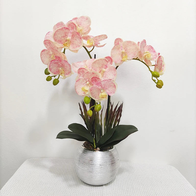 Latest Customized Butterfly Orchid Artificial Flowers Bonsai Plants Set Potted Phalaenopsis Orchid Real Touch