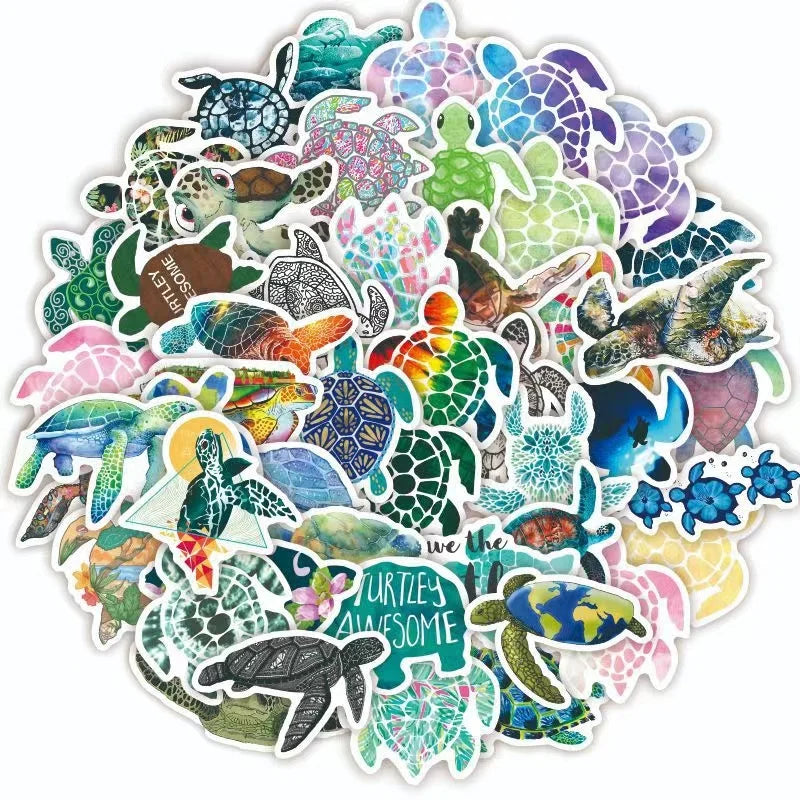 50pcs Sea Creatures Cartoon Turtle PVC Stickers for Water Cup Suitcase Stationery Notebook Waterproof Matte Film