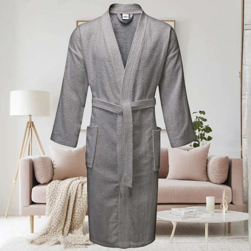 Linen Unisex Long Kimono Style Bathrobe 100% Cotton Bathrobe Plush Spa Bathrobes With Custom logo