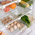 Transparent Clear Plastic Hanging Fridge Adjustable Sliding Pull Out Egg Drawer Organizer Holder Storage Box for Refrigerator