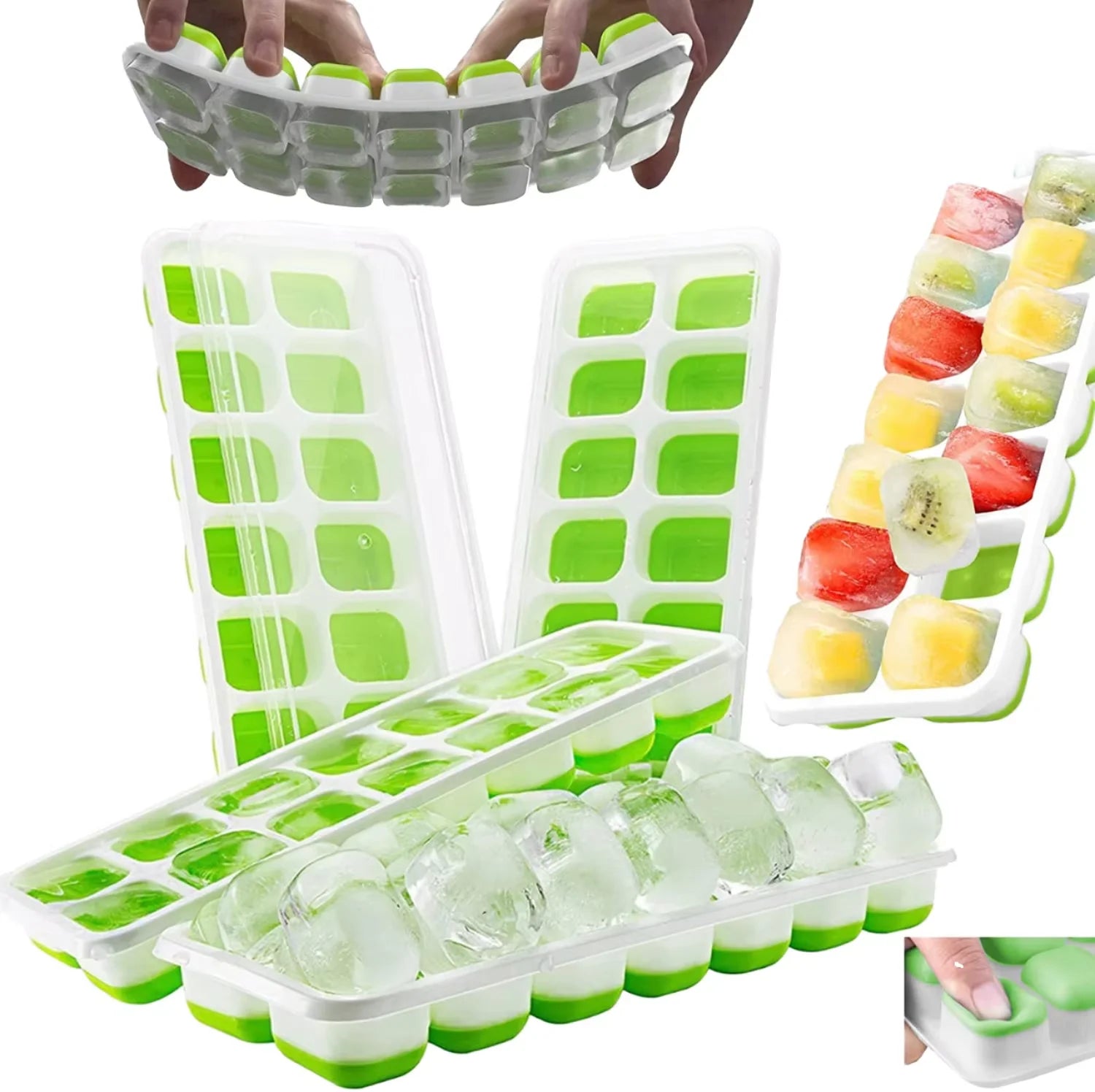 Ice Cube Trays Silicone with Removable Lid Easy-Release Flexible 14-cube Trays LFGB Certified and BPA Free Stackable