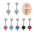 Stainless Steel Color Crystal Belly Button Ring Trendy DIY Zircon Inset Curved Barbell Hanging Hoop Navel Piercing Jewelry Gift