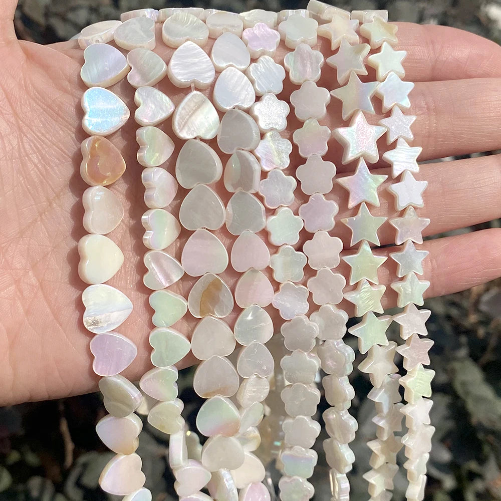 Factory Price Natural AB Colorful Heart Star Shell Mother of Pearl Loose Spacer Beads for Jewelry Making DIY Bracelet Necklace