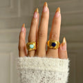 2024 Dazan Winter New Ins Trendy 18k Pvd Gold Plated Stainless Steel High Quality Vintage Cyan Sky River Stone City Ring Women