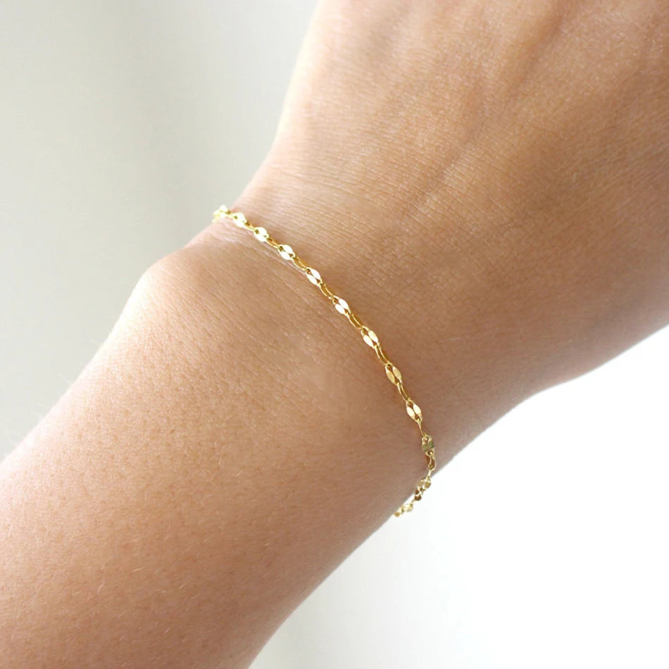 Simple Elegant 316L Stainless Steel Gold Plated Lace Lip Link Chain Bracelets Jewelry for Women