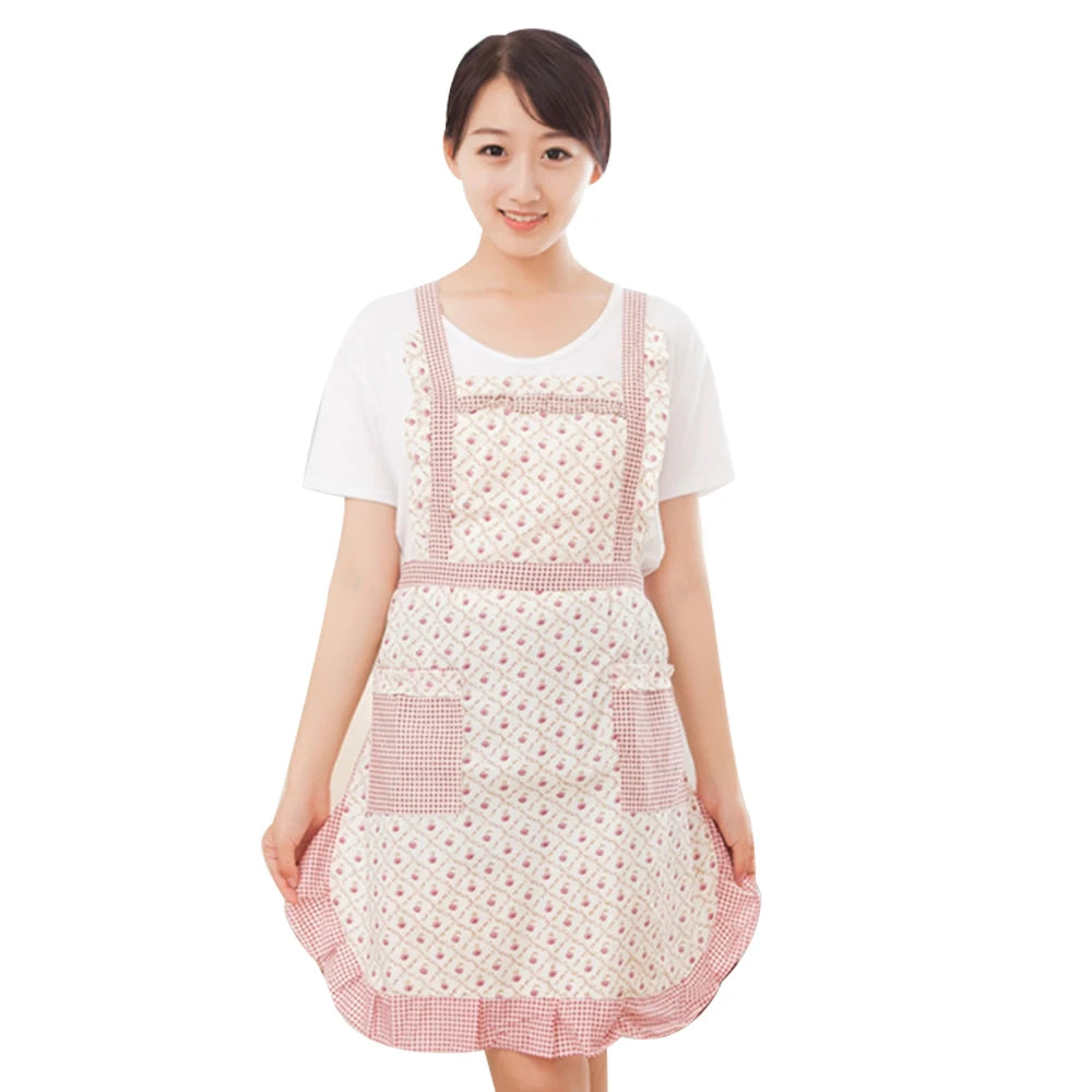 Summer Durable Breathable Floral Cute Cotton Sanitary Washable Reusable Sleeveless Waist Apron Ruffle Kitchen Wipe Hands