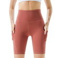 FLW Women's Solid Color Gym Yoga Shorts Workout Fitness Sports Shorts with Side Pockets Four-Way Stretch Breathable Quick Dry