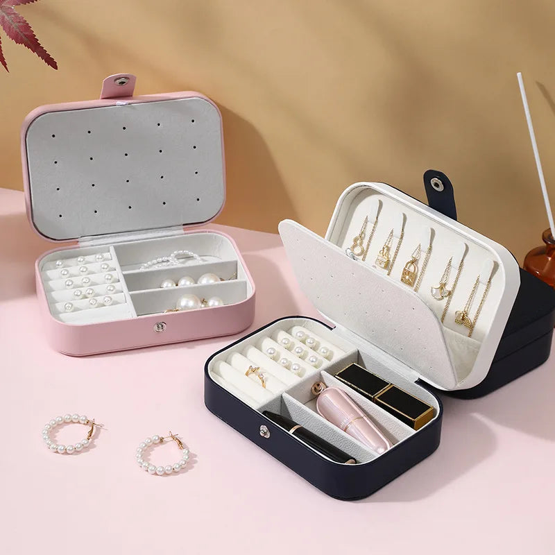 Promotional Double-Layer Flip Jewelry Case with Snap Closure Rectangle Travel Jewelry Box for Rings Necklaces Earrings
