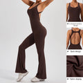 One Piece Nylon Hollowed-out Back Long Skinny Playsuits Fitness Lady U Neck Jumpsuits Sleeveless Workout Sportswear Bodysuits