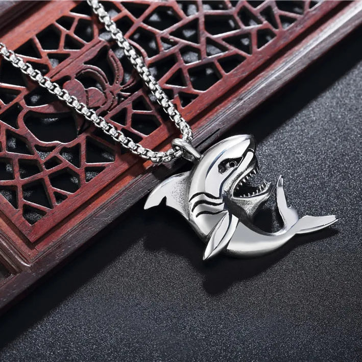 Wholesale of New European and American Personalized Punk Shark Men's Stainless Steel Pendant Necklace Accessories