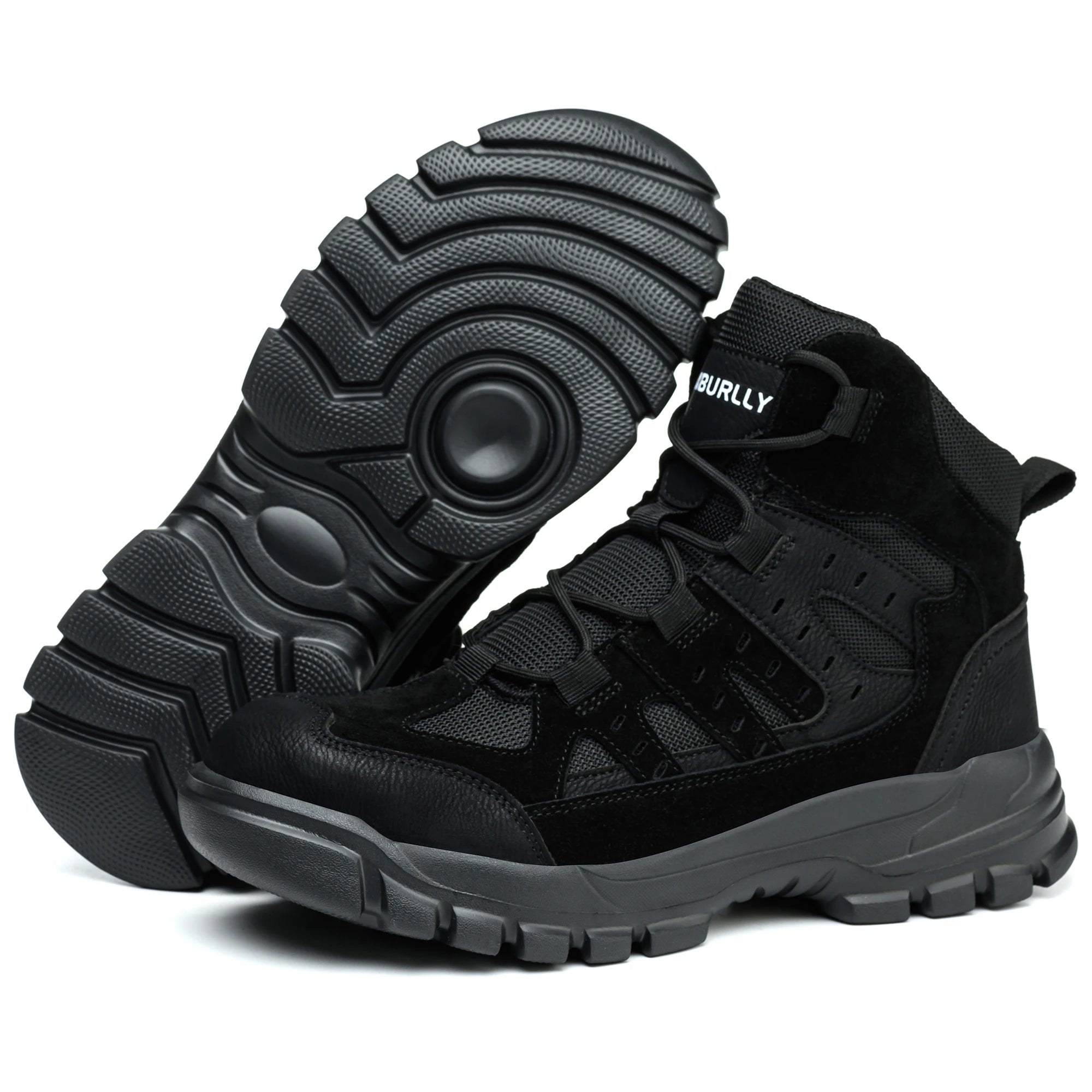 Black Mesh Steel Toe Breathable PU Sole Anti-Blocking Anti-Smashing Impact Resistance Stock Suede Leather Safety Winter Factory