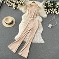 New Knit Suit Short Sleeveless Top Women's High-waisted Trousers Flared Pants Two-piece Set
