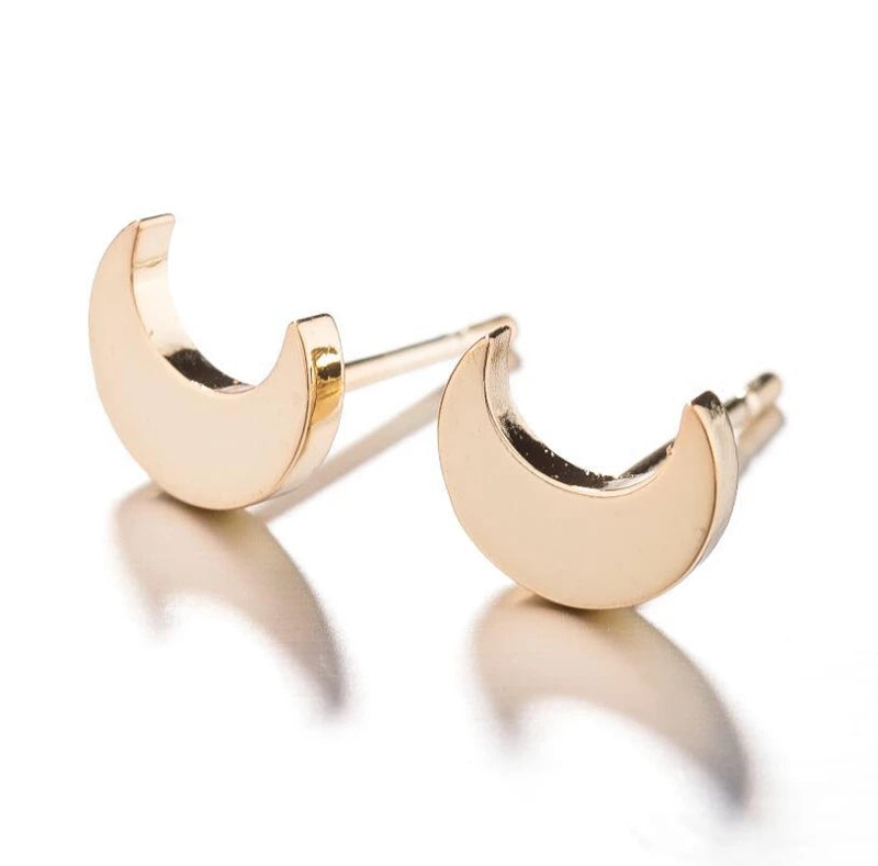 Trendy Non Tarnish 18K Gold Silver Rose Plated Stainless Steel Small Crescent Moon Stud Earring for Women