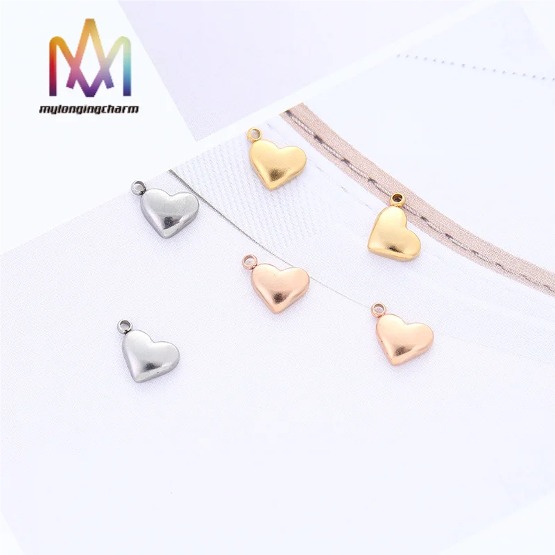 12MM High Polished Engraved Jewelry Diy Accessories Stainless Steel Engraved Blank Custom Logo Heart Shape Pendant Charm